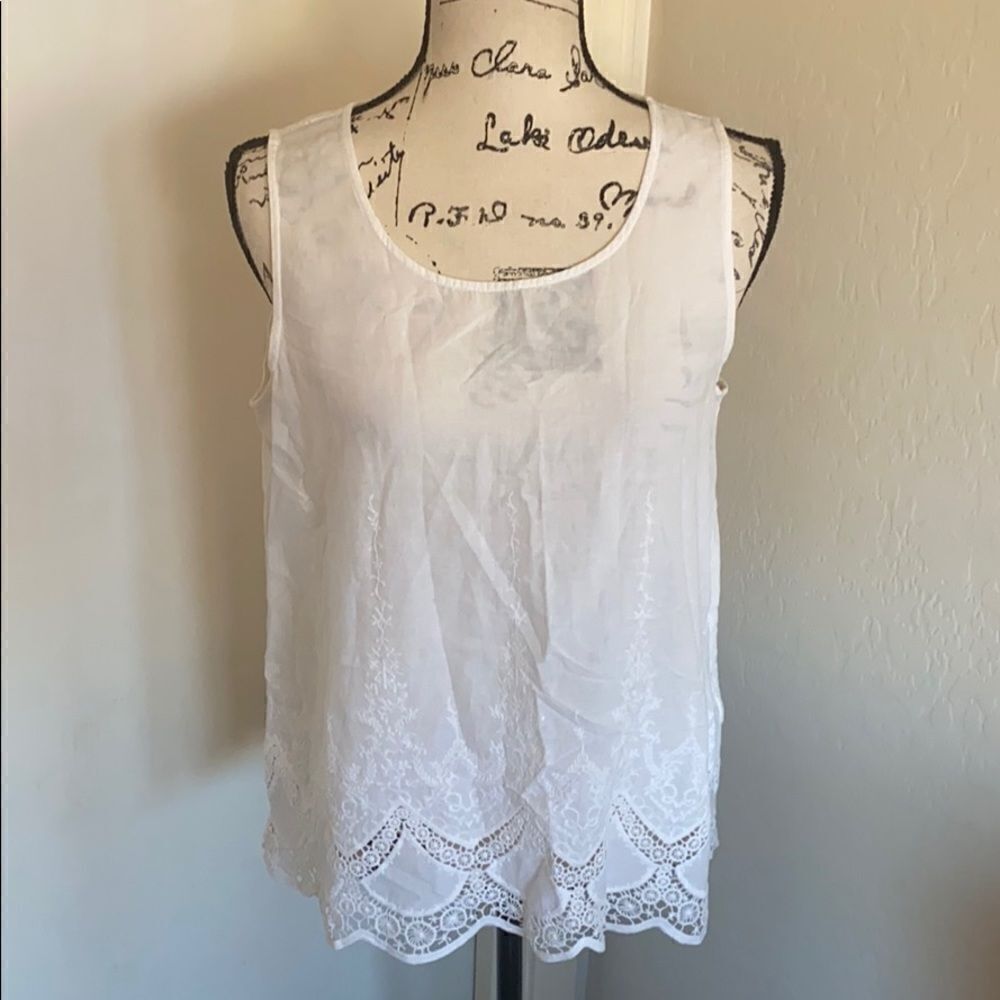 Mysteree White Eyelet Detailed & Sheer Top Cottage Core Festival Feminine Boho